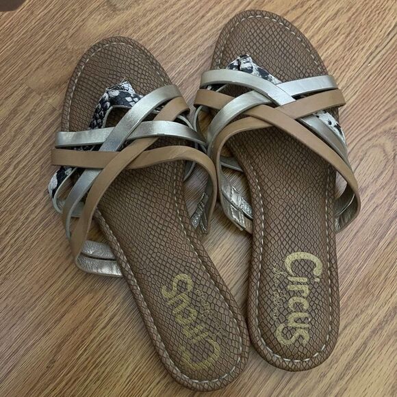 Sam Edelman Cypress Gold metallic brown strappy sandal slides size US 9 - Picture 2 of 5